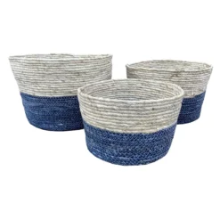 Ty Pennington Round Blue & White Maize Storage Basket, Medium