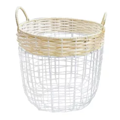 Ty Pennington Round Natural & White Metal Storage Basket, Large 5 Ty Pennington Round Natural & White Metal Storage Basket, Large -Storage Sales Store ty pennington round natural white metal storage basket large 2