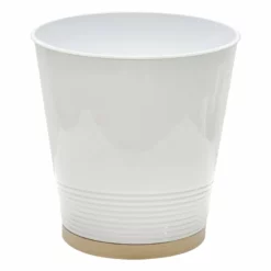 Ty Pennington White Metal With Wooden Accent Wastebasket, 9.8"