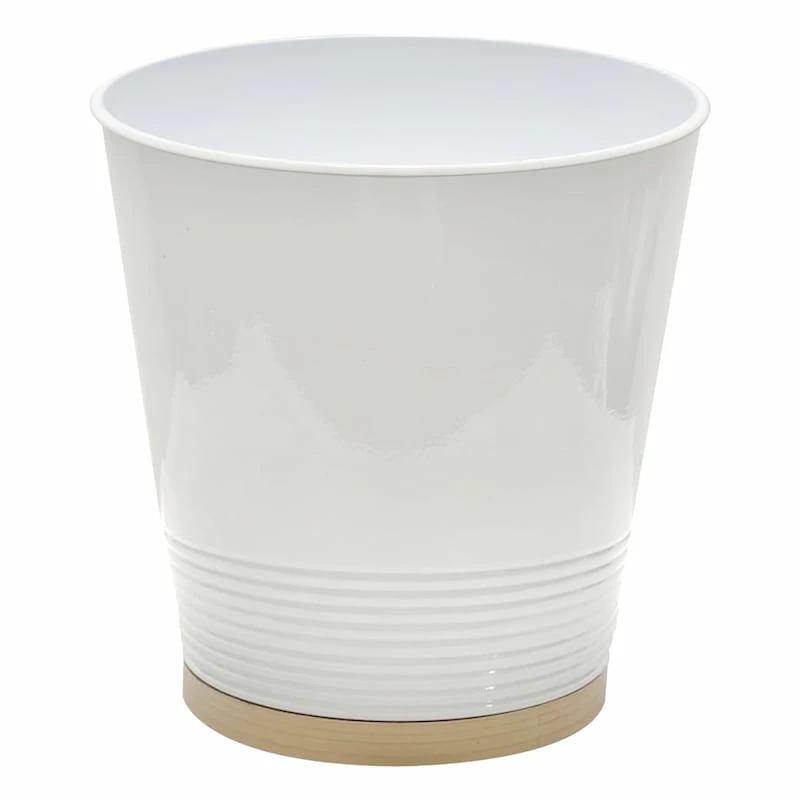 Ty Pennington White Metal With Wooden Accent Wastebasket, 9.8" 1 Ty Pennington White Metal With Wooden Accent Wastebasket, 9.8"