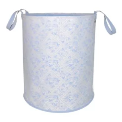 Vintage Round Canvas Laundry Hamper, Blue