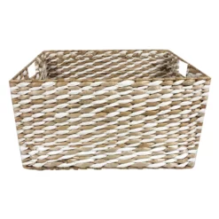 White & Natural Cattail Storage Basket, Medium