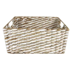 White & Natural Cattail Storage Basket, Small