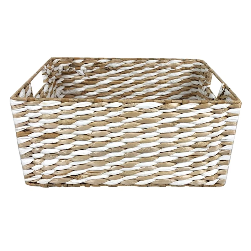White & Natural Cattail Storage Basket, Small 1 White & Natural Cattail Storage Basket, Small