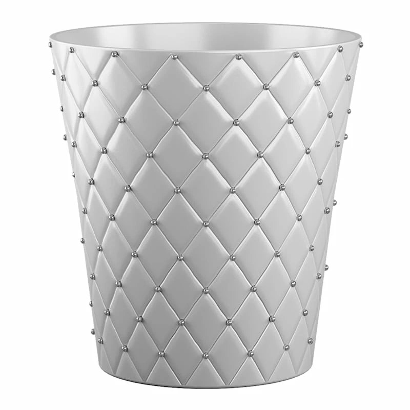 White Quilted Studded Wastebasket, 10.4" 1 White Quilted Studded Wastebasket, 10.4"