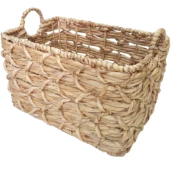 White Rectangle Basket Weave Round Handle M