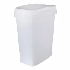 White Storage Rectangle Slim Swing Lid Trash Bin, 50l