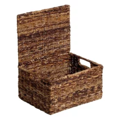 Woven Abaca Storage Basket With Lid, Medium