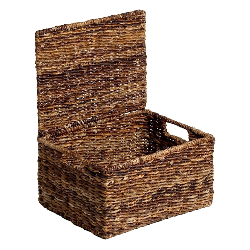 Woven Abaca Storage Basket With Lid, Medium 1 Woven Abaca Storage Basket With Lid, Medium