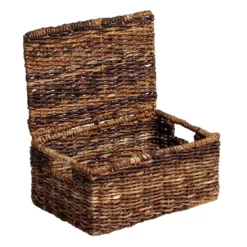Woven Abaca Storage Basket With Lid, Small