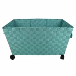 Woven Band Laundry Basket With Wheels, Turquoise