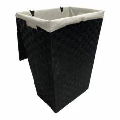 Woven Band Laundry Hamper With Lid & Removable Liner, Black