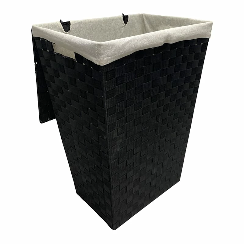 Woven Band Laundry Hamper With Lid & Removable Liner, Black 1 Woven Band Laundry Hamper With Lid & Removable Liner, Black