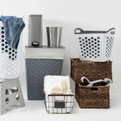 Woven Band Laundry Hamper With Lid & Removable Liner, Dark Grey 5 Woven Band Laundry Hamper With Lid & Removable Liner, Dark Grey -Storage Sales Store woven band laundry hamper with lid removable liner dark grey 2