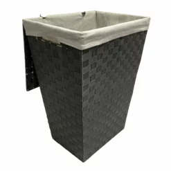 Woven Band Laundry Hamper With Lid & Removable Liner, Dark Grey