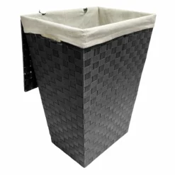 Woven Band Laundry Hamper With Lid & Removable Liner, Light Grey