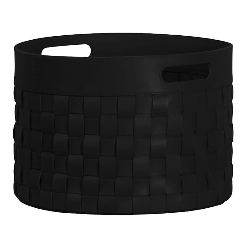 Woven Black Faux Leather Storage Basket, Small 1 Woven Black Faux Leather Storage Basket, Small